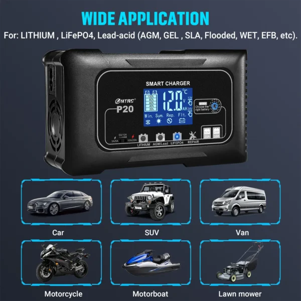 Cargador de Batería 12V 20A Lifepo4 Litio AGM Plomo