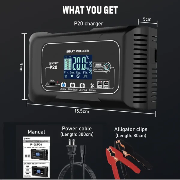 Cargador de Batería 12V 20A Lifepo4 Litio AGM Plomo